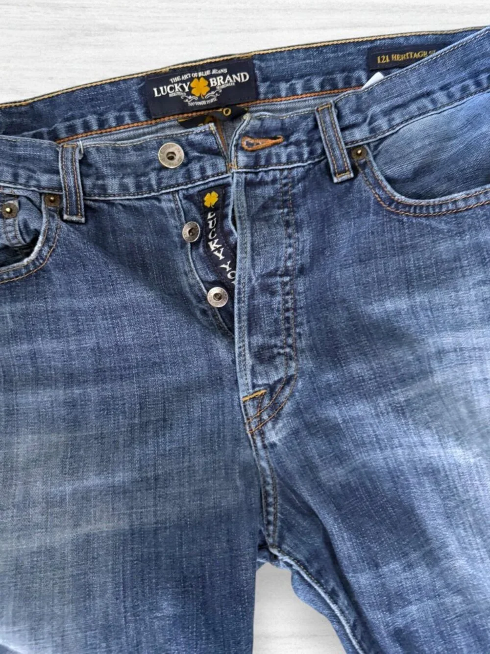 ucky Brand 121 Heritage Slim Jeans Mens 36x30 Medium Wash Button Fly Denim